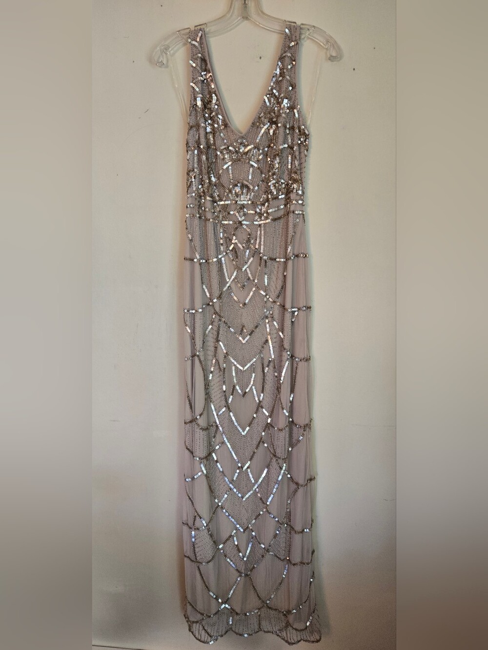 JS Collections Blush Nude Formal Maxi Dress with Gold  Sequin Beading